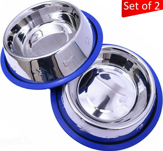 Etched Stainless Steel Dog Bowls – Non-Slip Base