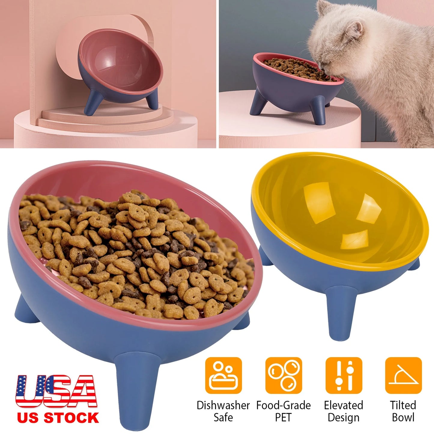 Tilted Elevated Cat Bowl – Whisker-Friendly Feeder