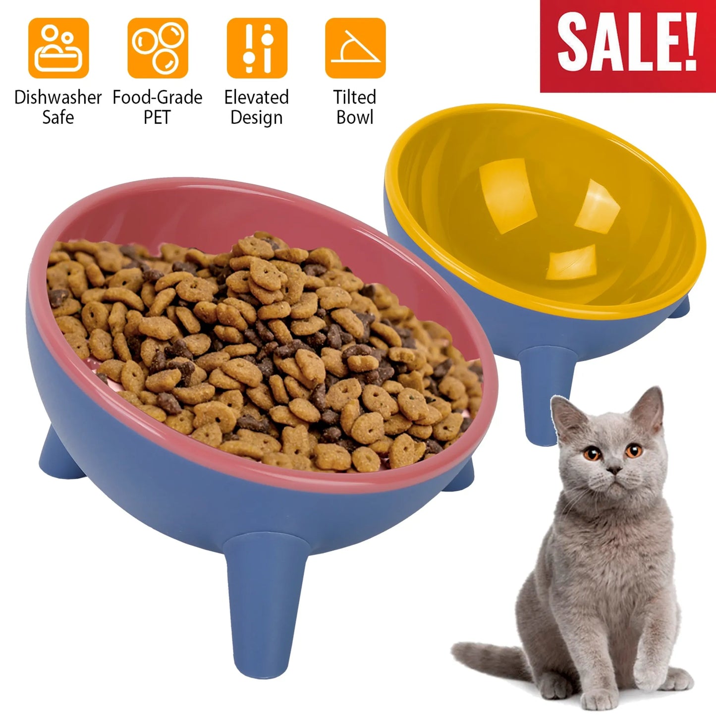 Tilted Elevated Cat Bowl – Whisker-Friendly Feeder