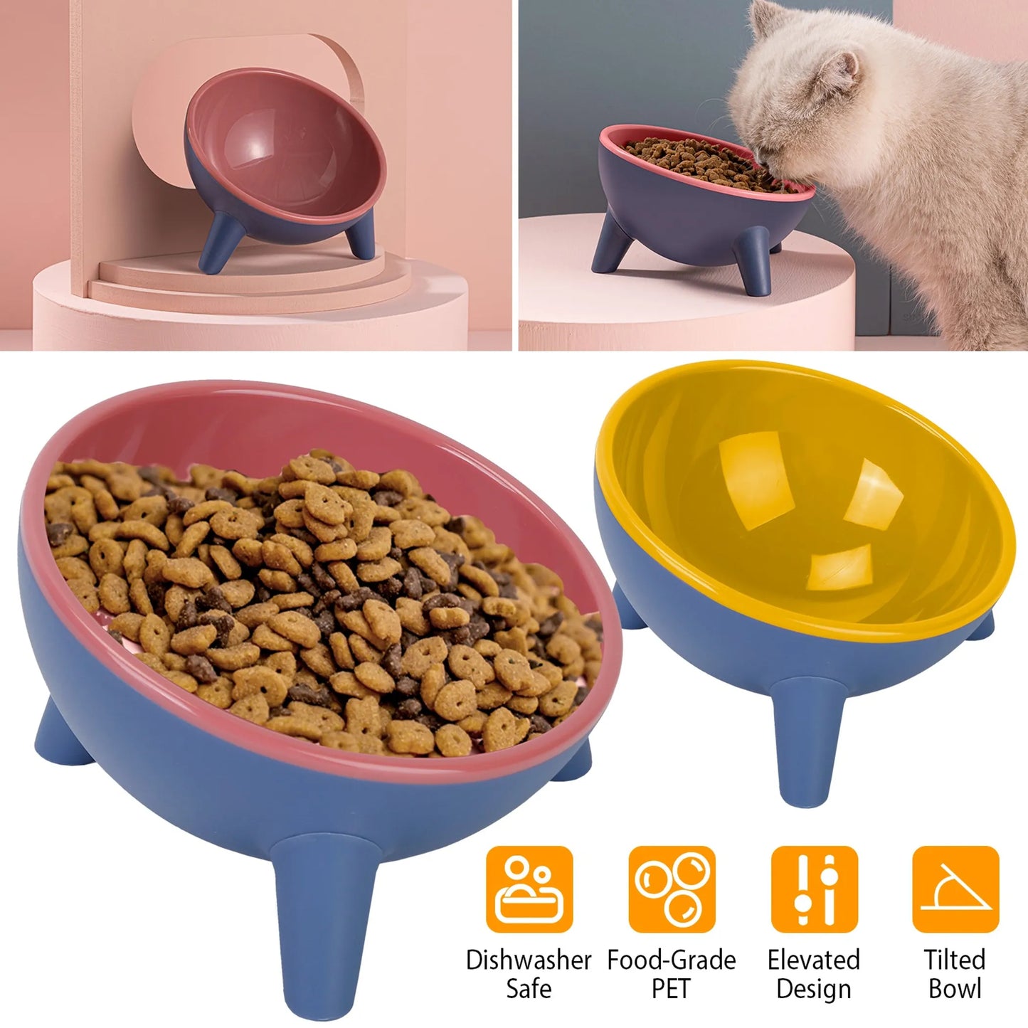 Tilted Elevated Cat Bowl – Whisker-Friendly Feeder