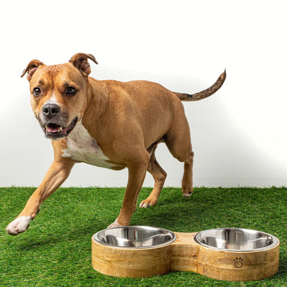 Wood & Metal Double Diner Dog Feeder – Raised