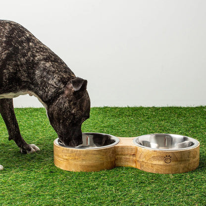 Wood & Metal Double Diner Dog Feeder – Raised