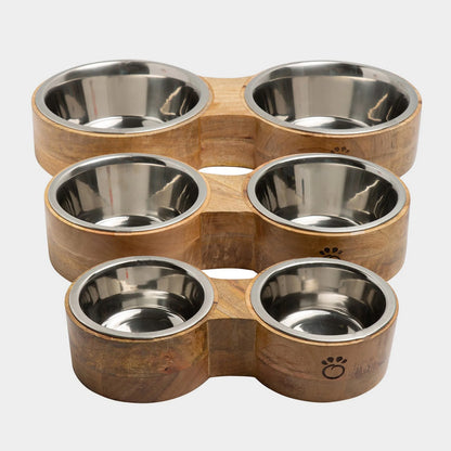 Wood & Metal Double Diner Dog Feeder – Raised