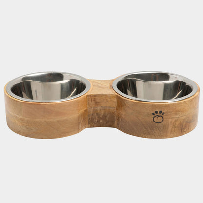 Wood & Metal Double Diner Dog Feeder – Raised