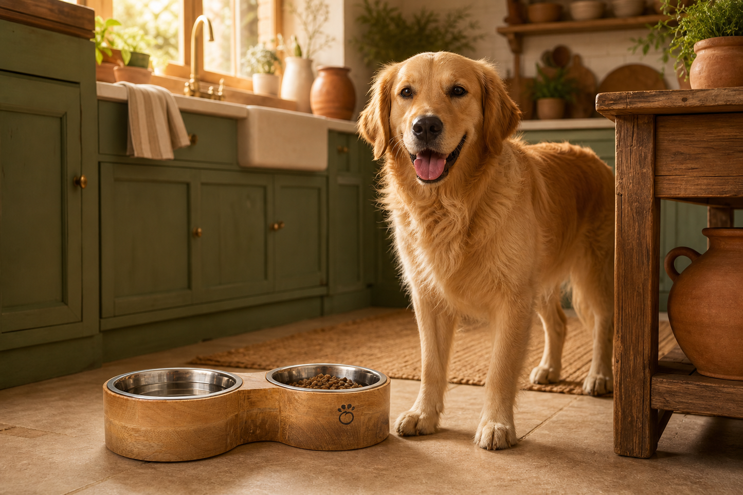 Wood & Metal Double Diner Dog Feeder – Raised