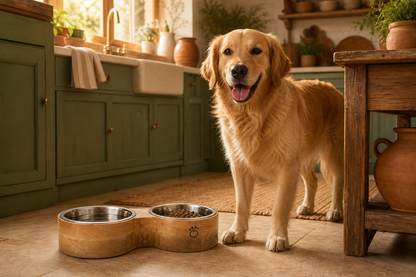 Wood & Metal Double Diner Dog Feeder – Raised